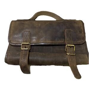 KomalC ~ Buffalo Brown Leather Hanging Toiletry Bag Dopp Kit Travel ~ 12" x 8"